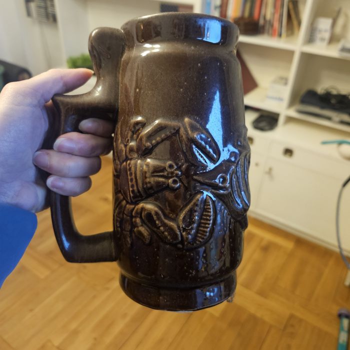 Duży keramiczny kufel do piwa Bolesławiec. PRL. Lata 70