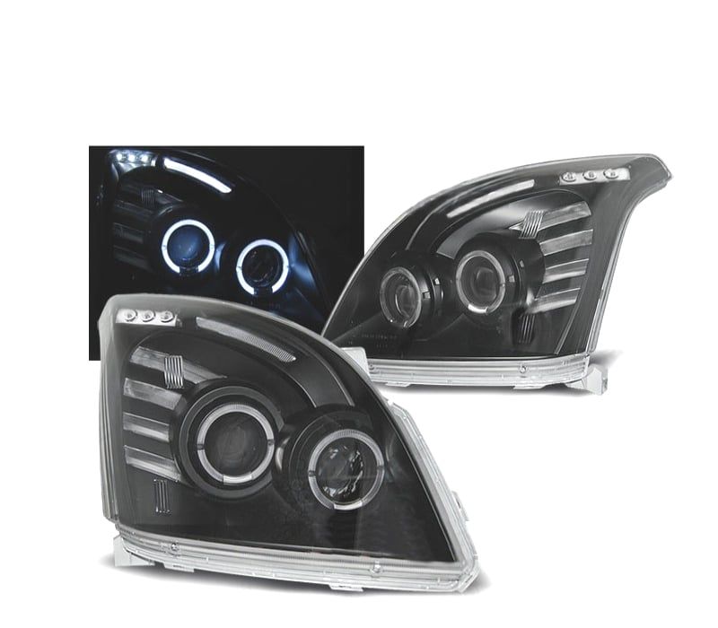 FAROIS FRONTAIS PARA TOYOTA LAND CRUISER FJ120 03-08 OLHOS DE ANGEL FUNDO PRETO