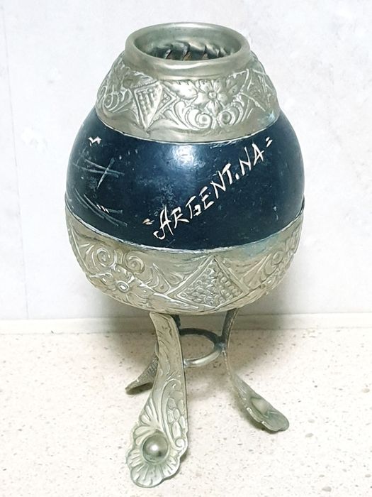 Antiga yerba mate calabaça da Argentina com armação em alpacca