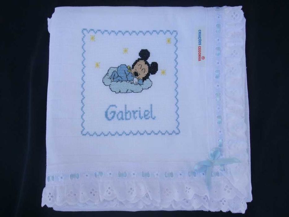 Fraldas bordadas, para bebé, 100% algodão