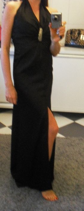 sukienka wieczorowa wizytowa czarna długa 38 na wesele na studnìówkę