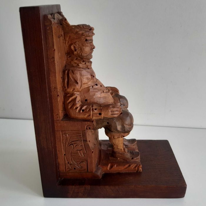 Antigo Serra Livros Madeira Esculpida Figura Sancho Panza
