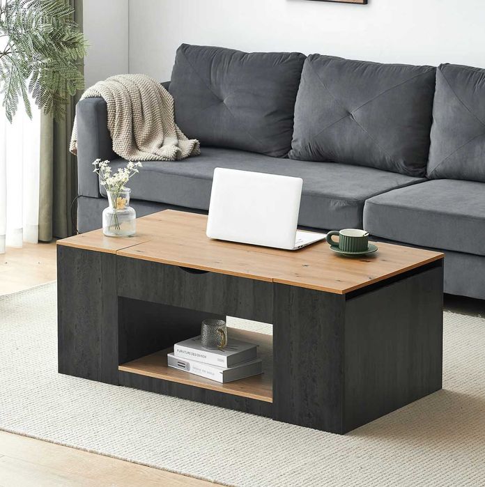 Mesa de centro multifunções com tampo elevatório — nova e embalada