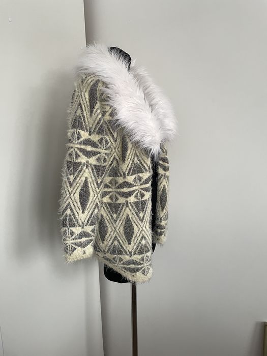 River island kardigan długi  sweter kanarkowy L 40 gruby z futrem