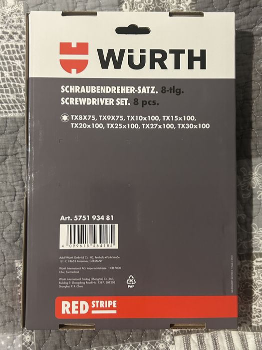 Wurth Zestaw nowych  8 wkrętaków  Tx !!!