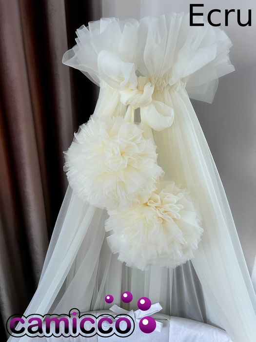 POMPONY pompon ozdoba BALDACHIM do łóżeczka szyfon tiul dekoracja HIT