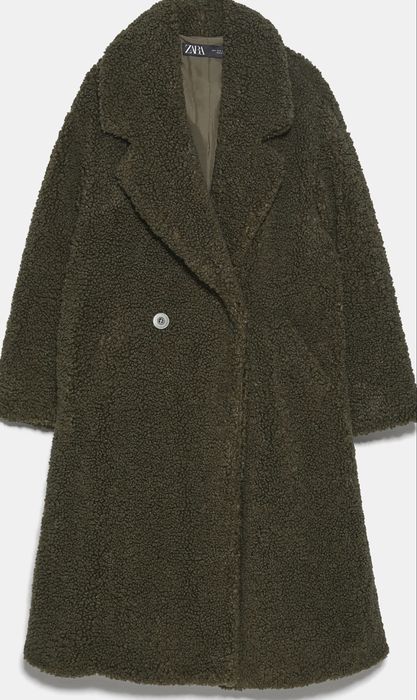 Пальто Zara  тедді демісезонне оливкого кольору розмір S