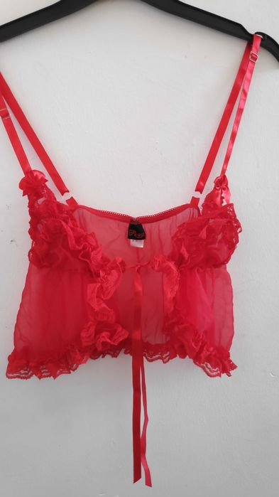 Top Camisa Dormir Sexy Renda Vermelho Tamanho S