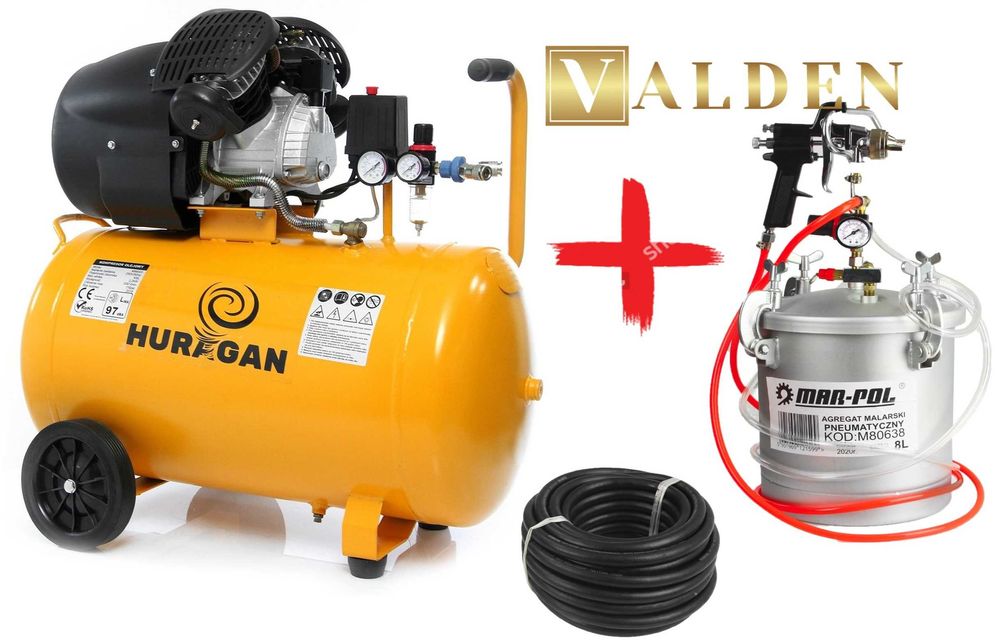 Kompresor sprężarka 100L 2 tłoki + AGREGAT malarski 8L lakierniczy