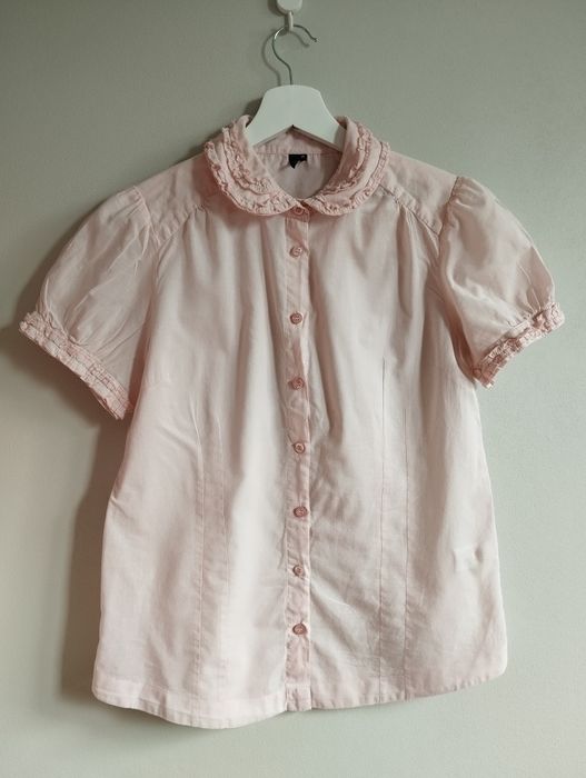 Bawełniana, taliowana pudrowa koszula z falbankami r. L/XL Topshop