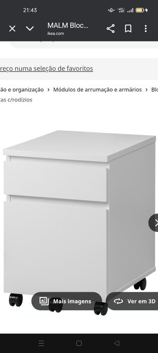 Bloco de gavetas MALM c/rodízios. IKEA, NOVOS