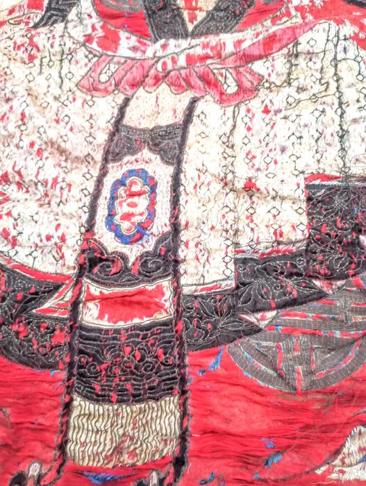 Chiński Haft Tkanina Jedwabna 19 wiek