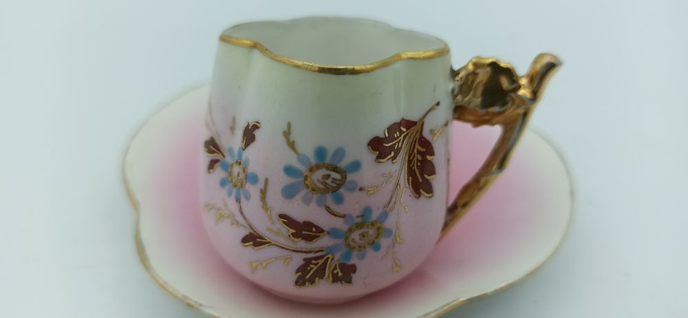 Porcelana Śląska DUO Różowe Filiżanka Kolekcjonerska Złocenia Emalia