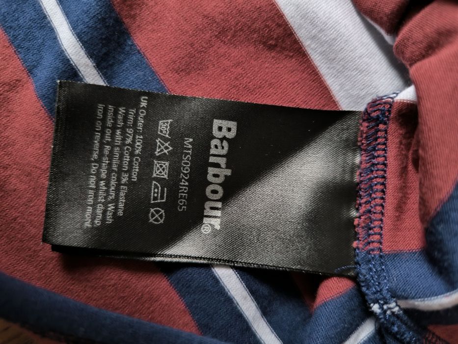 Barbour t-shirt męski w paski L burgund granat biały