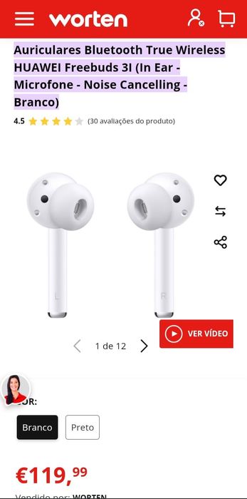 Auriculares sem fios Huawei FreeBuds