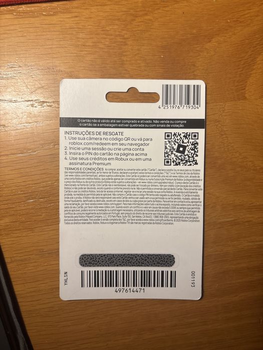 Cartao  do roblox