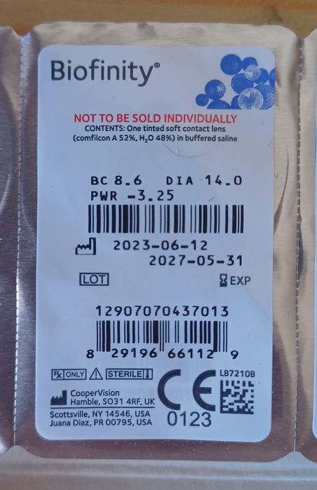 3x Lentes de contacto Biofinity - 3.25