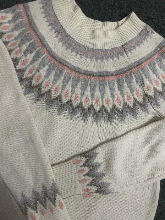 Świąteczny sweter damski S Boden #norweskiwzor wełniany biały