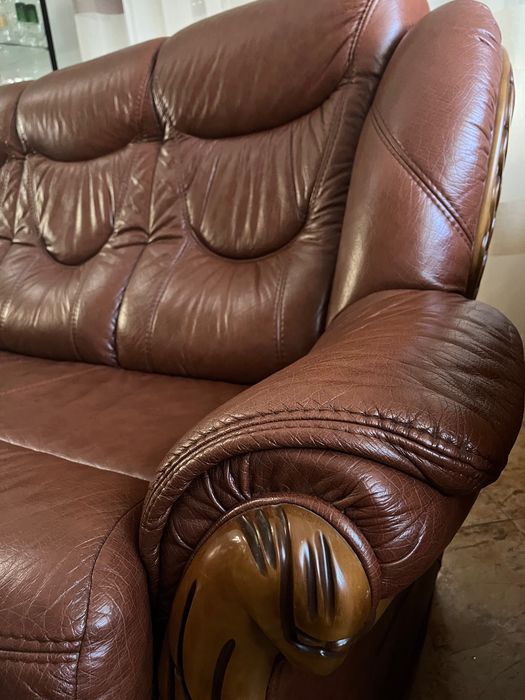 Conjunto de Sofá em Pele Verdadeira