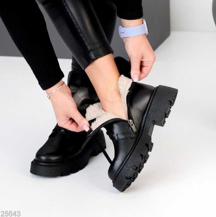 Зимові шкіряні черевики шоколад, зимние кожаные ботинки шоколад 36-40р