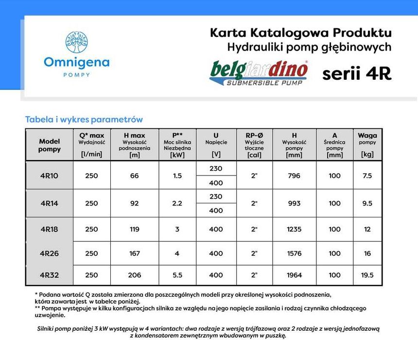 Pompa głębinowa Belgiardino 4R14 250 l/min H95m Sumoto 2,2kW 400V