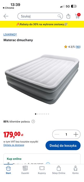 Materac z wbudowana  pomoka