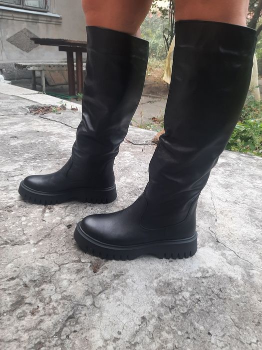 Высокие Сапоги евро зима натур.кожа на широкую голень 42-43см, 41р