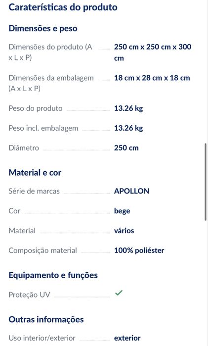 NOVO - Guarda-sol Apolo com manivela 2,5 x 2,5 m bege