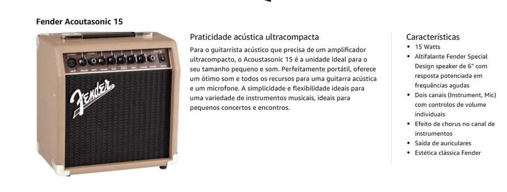 Fender Acoustasonic 15, amplificador combinado para guitarra acústica, 15 W, cor castanho, entrada dupla (microfone guitarra)