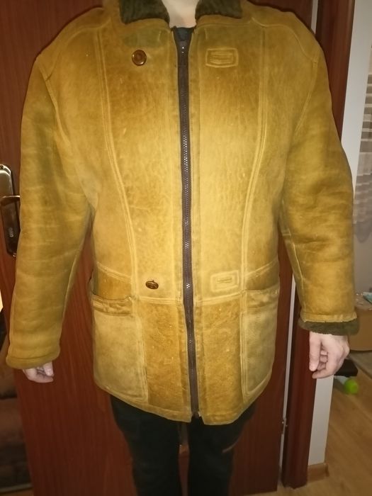 Kożuch damski jasny unisex naturalna skóra kożuszek futro vintage