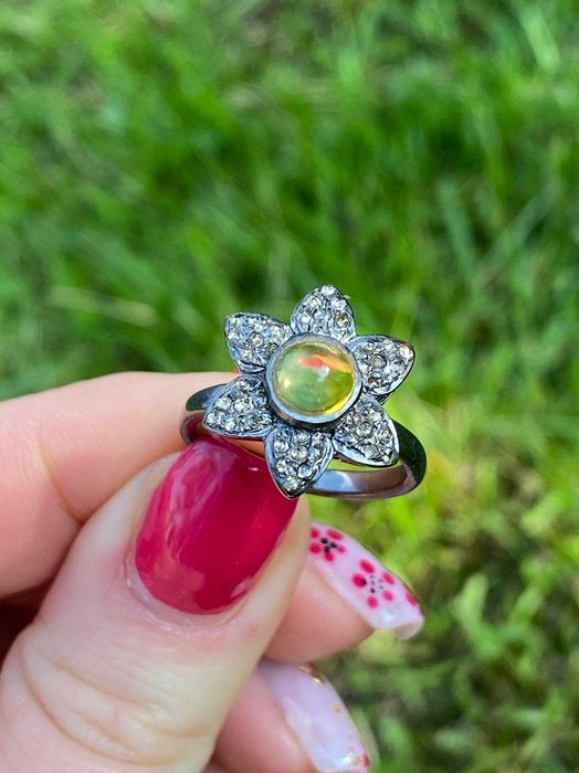 Srebrny pierścionek z naturalnym Ognistym Opalem i Diamentami!!!