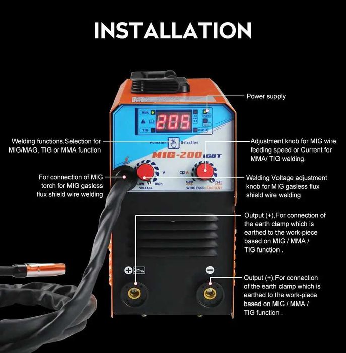 D86- Máquina soldar MIG-200 AC220V ± 10% IGBT MIG MMA TIG sem gás