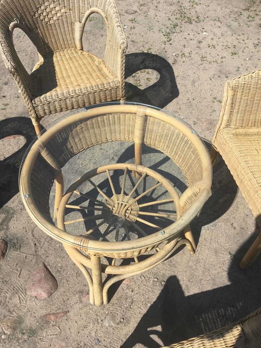 Meble ogrodowr rattan stolik 4 krzesła