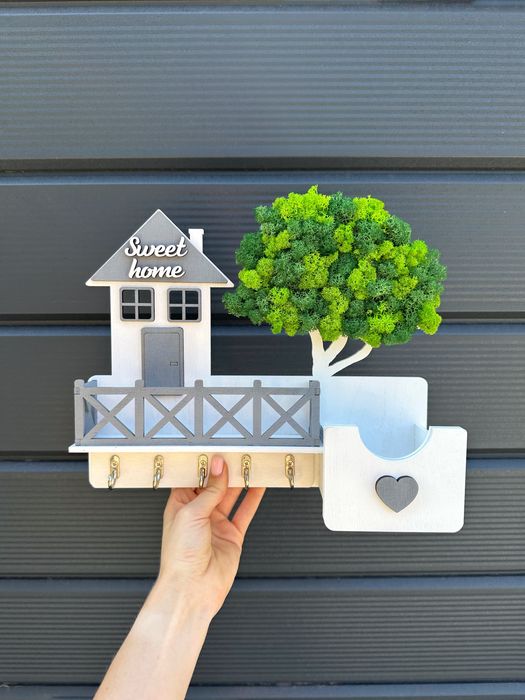 Ключниця зі стабілізованим мхом, настінна ключниця на подарунок