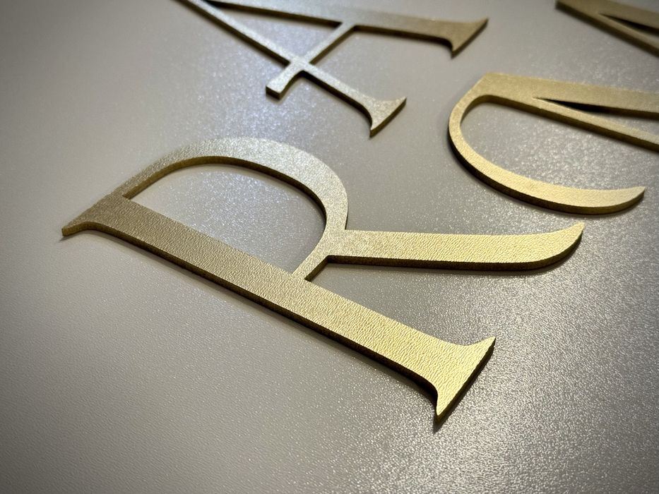 Zlote litery 3D HDF 3mm + taśma dwustronna