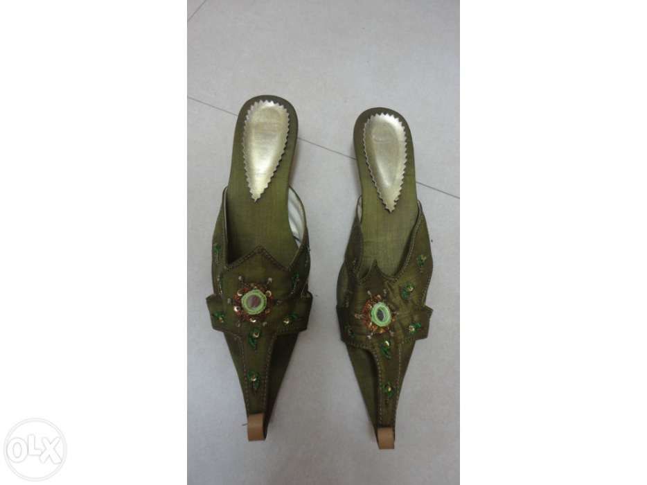 Women's Green Fabric Sandals