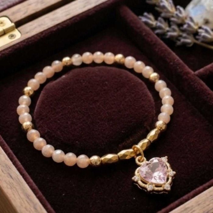 Estetyczna bransoletka | Kamień Słoneczny i Złoty Hematyt | Serce Boho