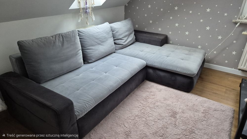 Narożnik rozkładany 2,5m×1,7 m z pojemnikiem na pościel- szary