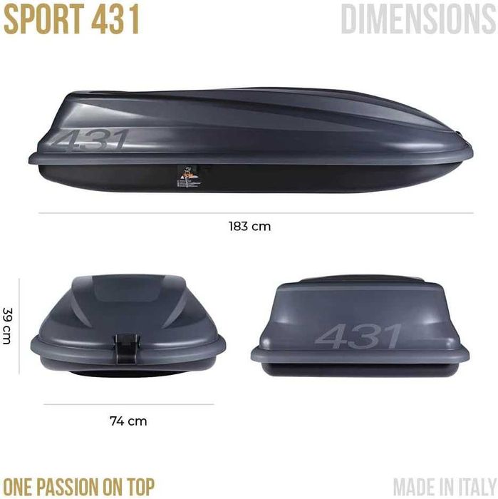 Mala / Box de Tejadilho Tetrax Cam Box Sport 431 – 430L – Cinzento Escuro