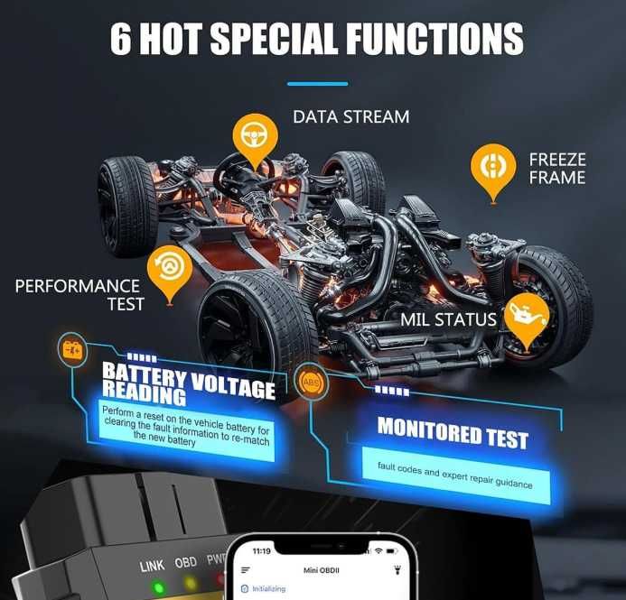 Автосканер V020 OBD2 Bluetooth діагностика авто сканер ошибок ELM327 OBDII Android iOS чек engine адаптер автодиагностика диагностический андроид эпл