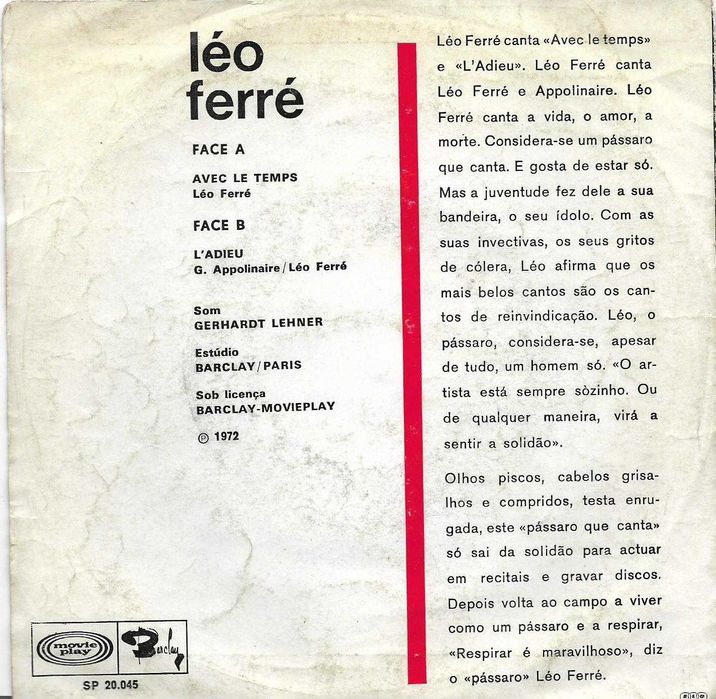 Leo Ferré - - - Avec le Temps - - - - - Single