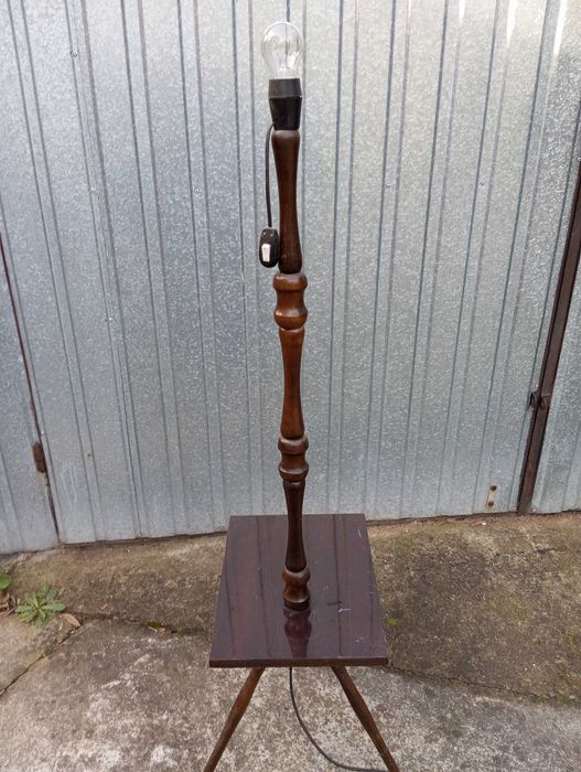 Lampa stojąca abażur stolik prl