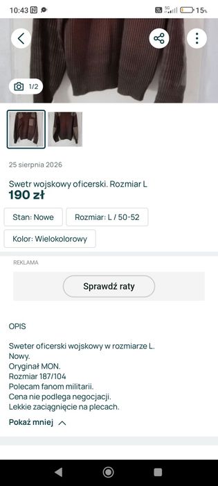 Sweter Wojskowy. Oficerski.