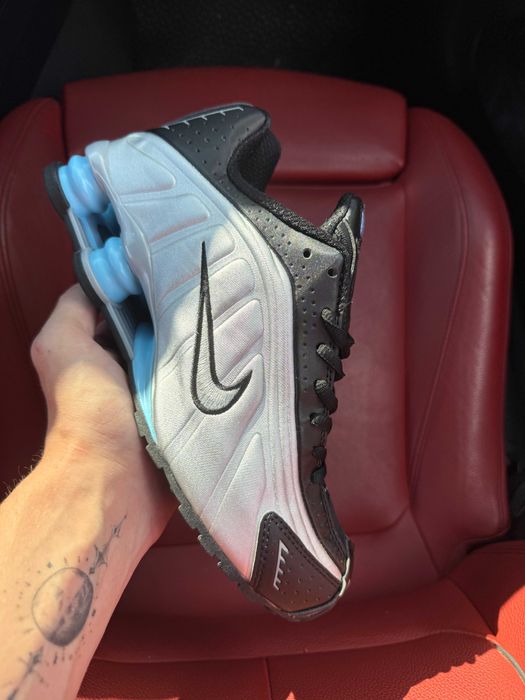 (БЕЗ ПЕРЕДОПЛАТИ) Nike Shox R4 Grey Blue White найк шокс сірі сріблясті блакитні пружини кросівки