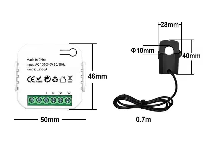 Medidor Energia Zigbee 80 Amperes com Pinça
