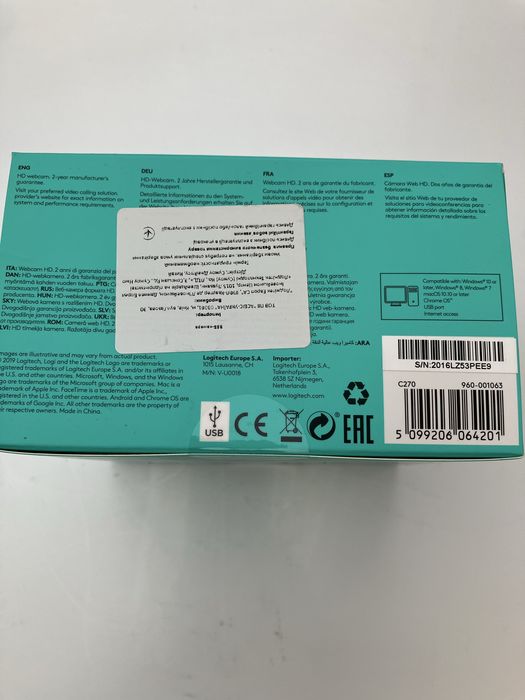 Веб-камера Logitech Webcam C270 HD (960-001063) (1280x720) з мікрофоном Нове