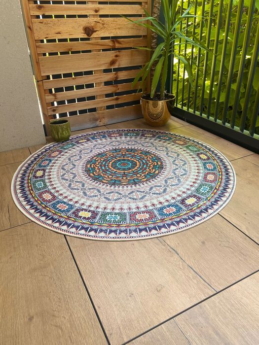Dywan zewnętrzny okrągły na taras balkon we wzory tureckie 120cm