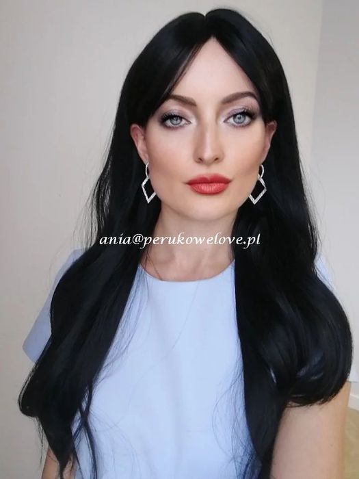 Peruka CZARNA długie włosy fale włosy jak naturalne peruki damskie