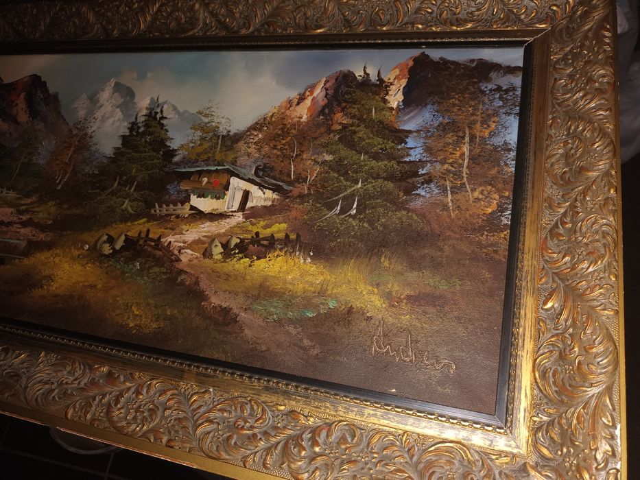 Obraz z pejzażem chata góry jezioro 114x49cm
