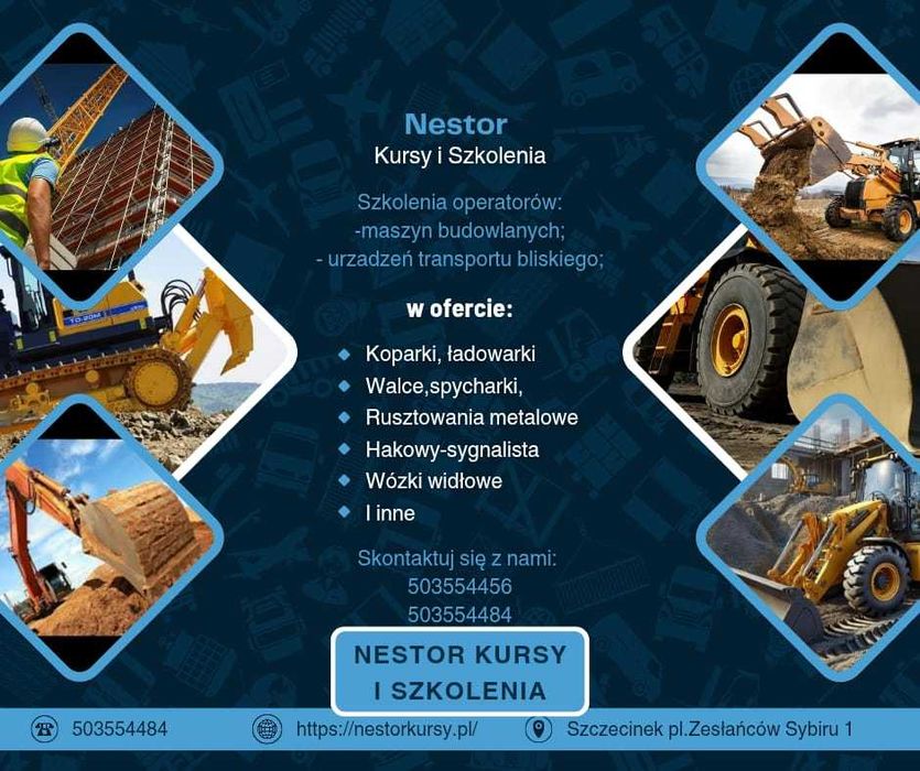 Kursy na maszyny budowlane i drogowe, koparki, ładowarki, walce